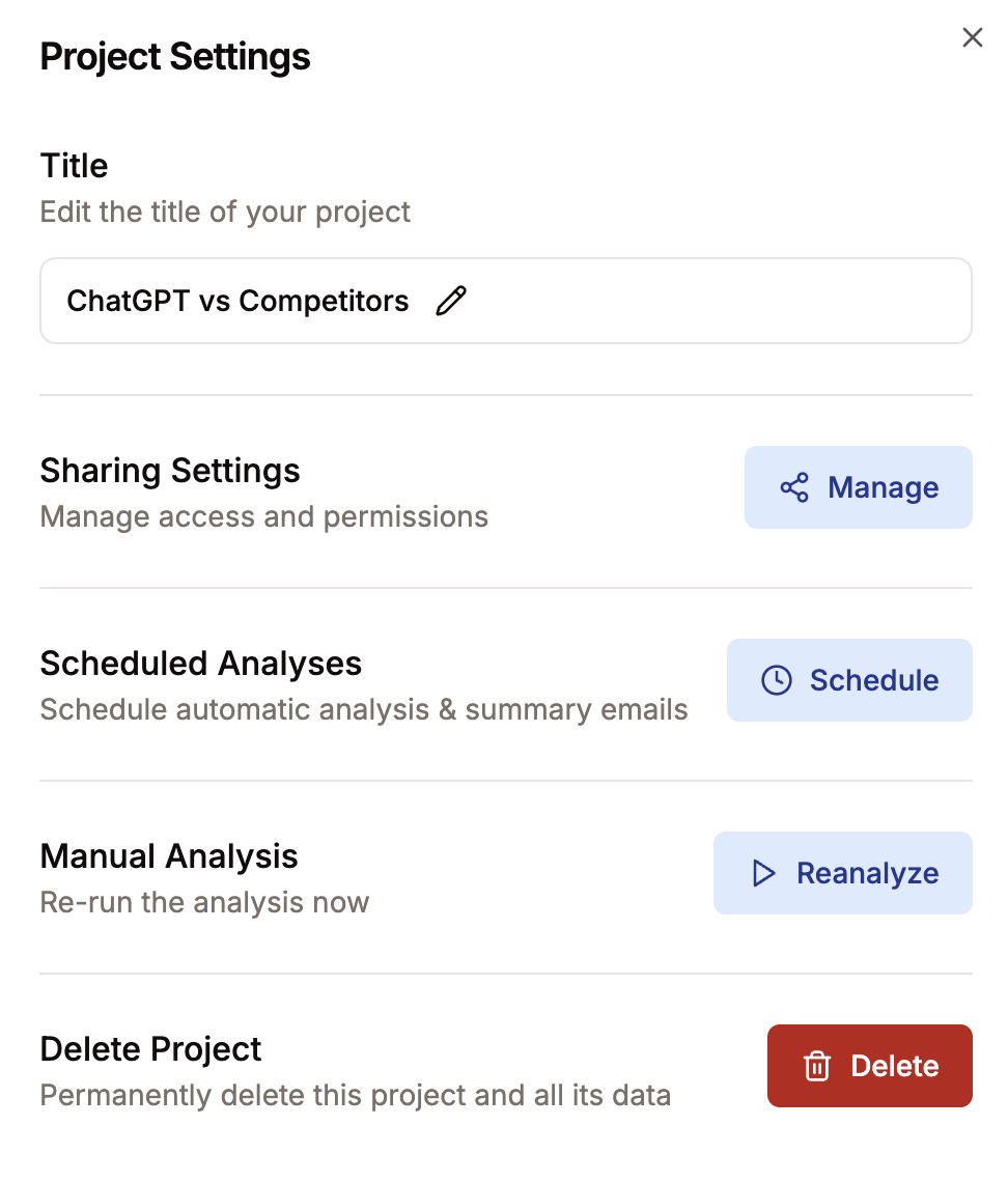 Project Settings dialog