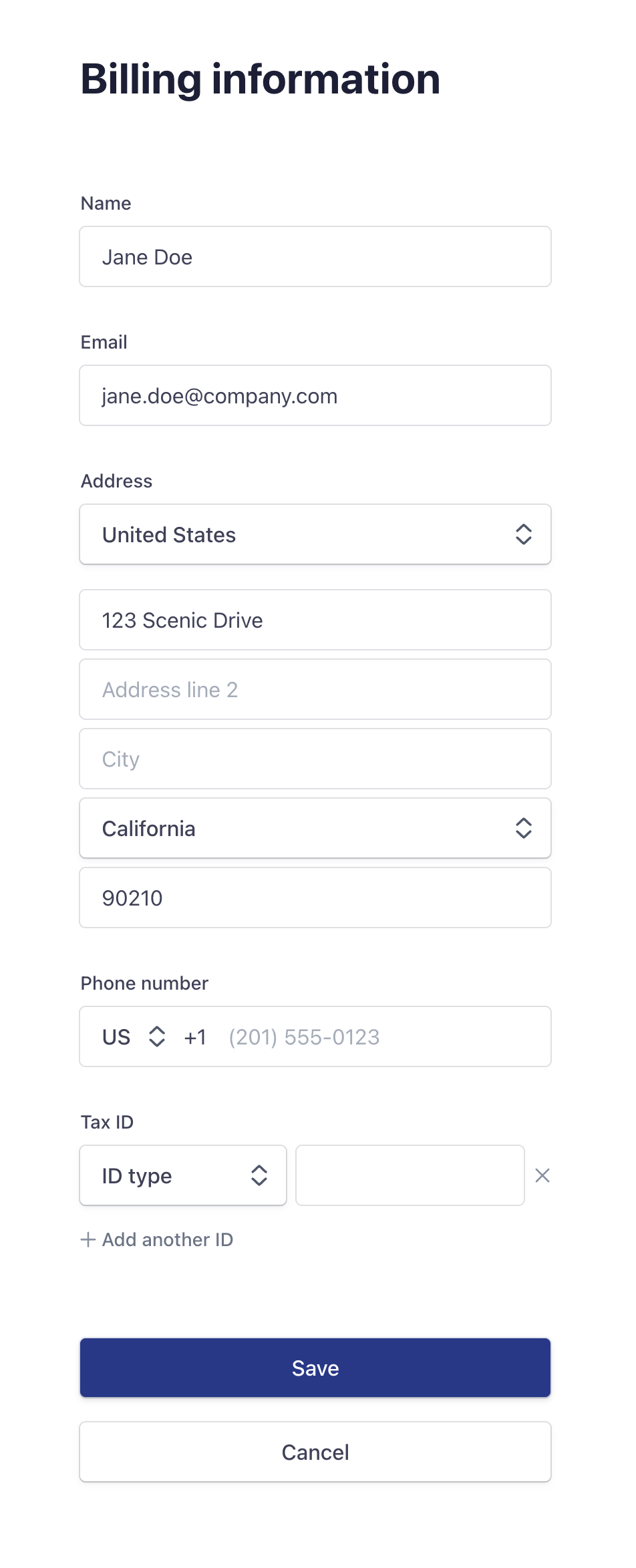 Update billing information in Stripe